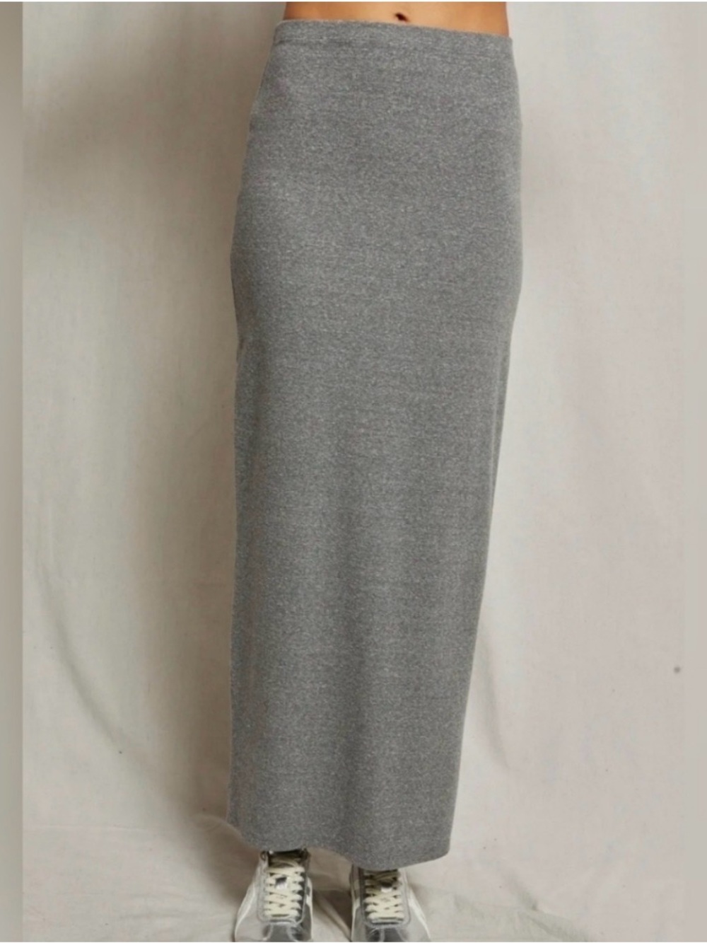 PerfectWhiteTee Aja Structured Rib Gray Maxi Skirt